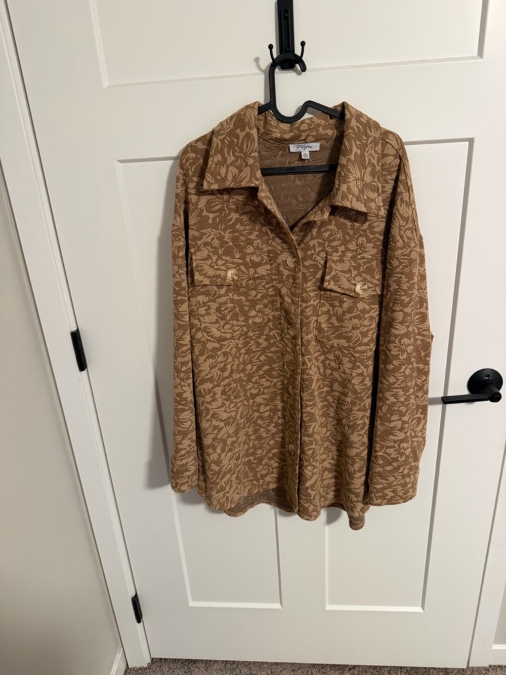 Textured Floral Button-Up Shacket in Camel Brown